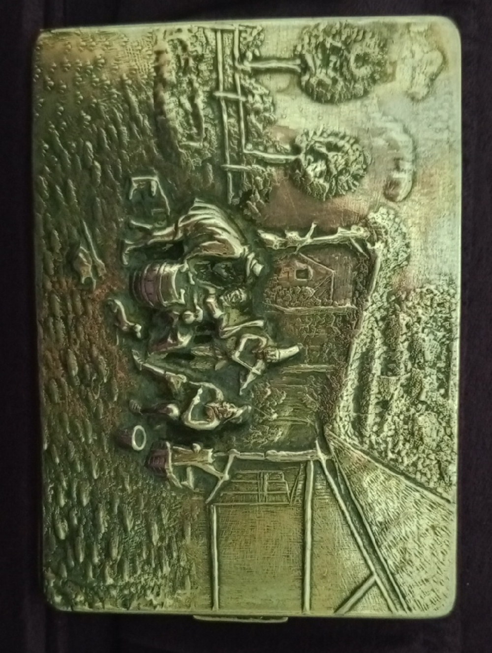 Gold Pocket Square Holder with Relief Scene